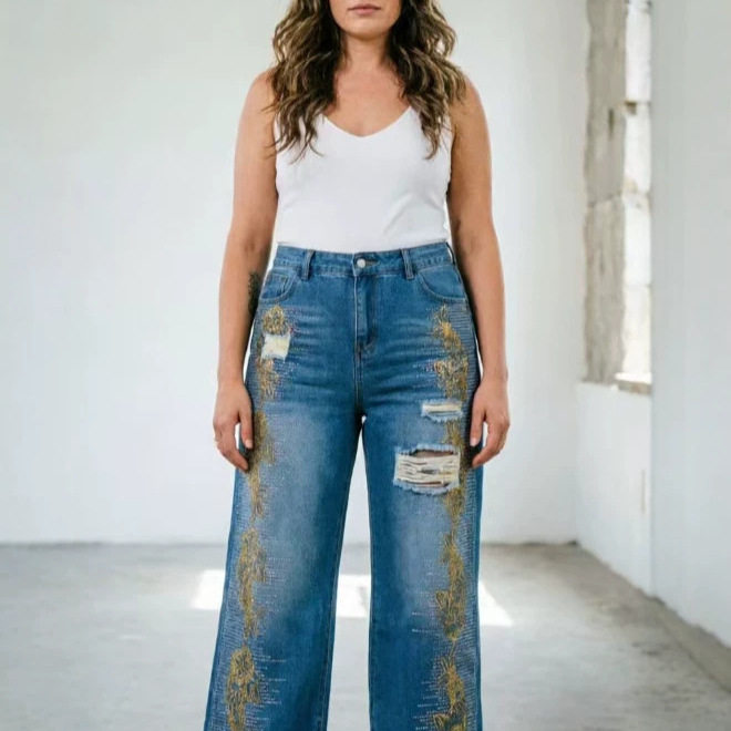 women jeans pants loose big size欧美水洗牛仔烫钻女士长裤2026图片