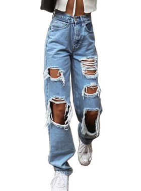 ladies jeans long pants women 2020女式牛仔裤破洞显瘦水洗长裤