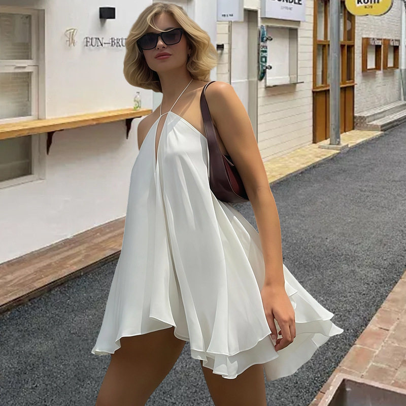 欧美2026辣妹性感深V领露背吊带型宽松连衣裙女 women sexy dress图片