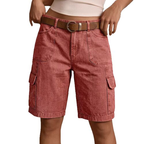2026美式复古水洗牛仔短裤高腰多口袋五分裤 women shorts jeans
