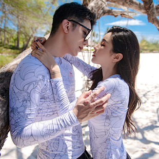 情侣潜水服套装长袖泳衣女海滩沙滩浮潜冲浪度假蜜月温泉泳装