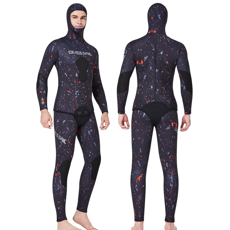 潜水服1.5-7mm分体伪装渔猎服套装CR半干式加厚保暖连帽潜水衣男