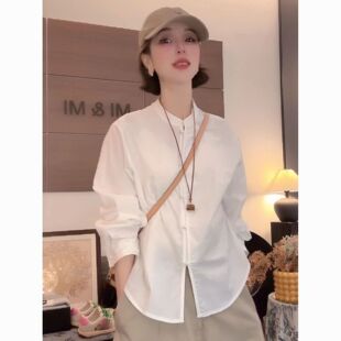 2026新中式白衬衫女款春季宽松百搭简约立领衬衣爆款国风纯色上衣