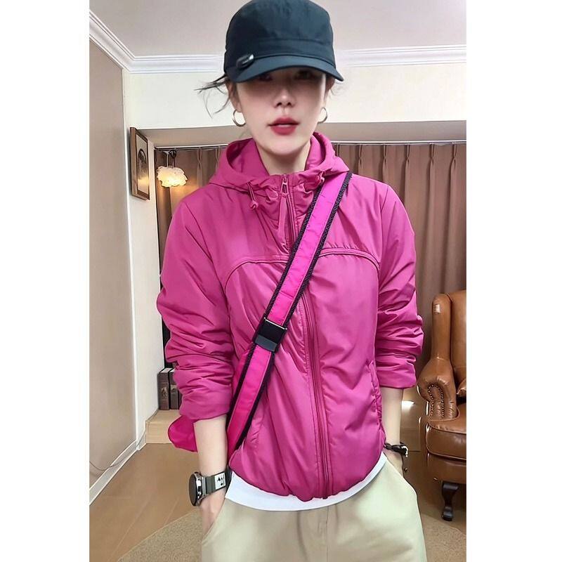 小个子秋冬新款轻薄棉服女休闲百搭防风连帽宽松显瘦纯色棉衣外套