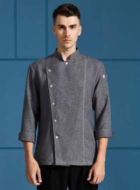 chefworks雪沃昂纳阿迪达灰色亚麻厨师工作服男长袖酒店蛋糕店西