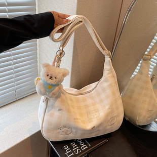 托特包格子单肩斜挎包 百搭时尚 艾米兔大容量包包女2026新款 韩版