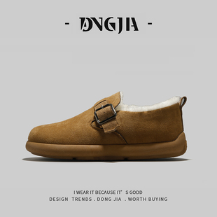 外贸勃肯雪地棉鞋男款冬季加绒保暖一脚蹬懒人美拉德复古休闲棉鞋