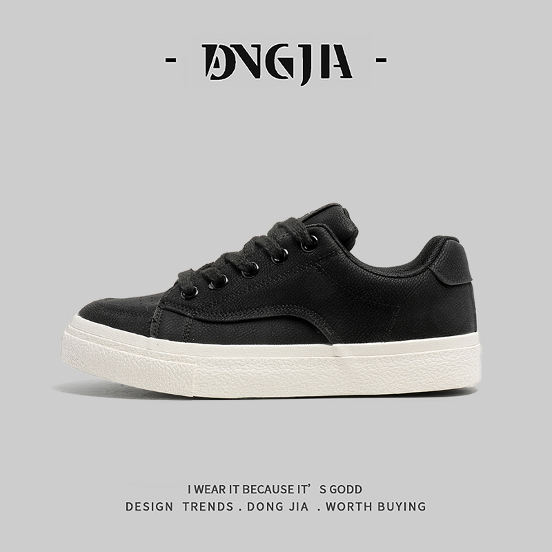 东家Qshoes外贸日本单黑色板鞋日系港风潮流ins平底运动休闲潮鞋