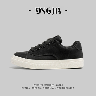 东家Qshoes外贸日本单黑色板鞋日系港风潮流ins平底运动休闲潮鞋