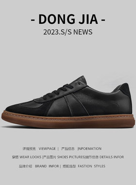 稀缺牛货外贸男鞋真皮低帮板鞋春季新款黑色牛皮休闲鞋复古运动鞋
