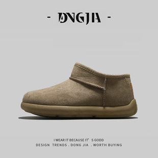 外贸日本单一脚蹬棉鞋男款冬季加绒保暖短筒雪地靴复古百搭短靴子