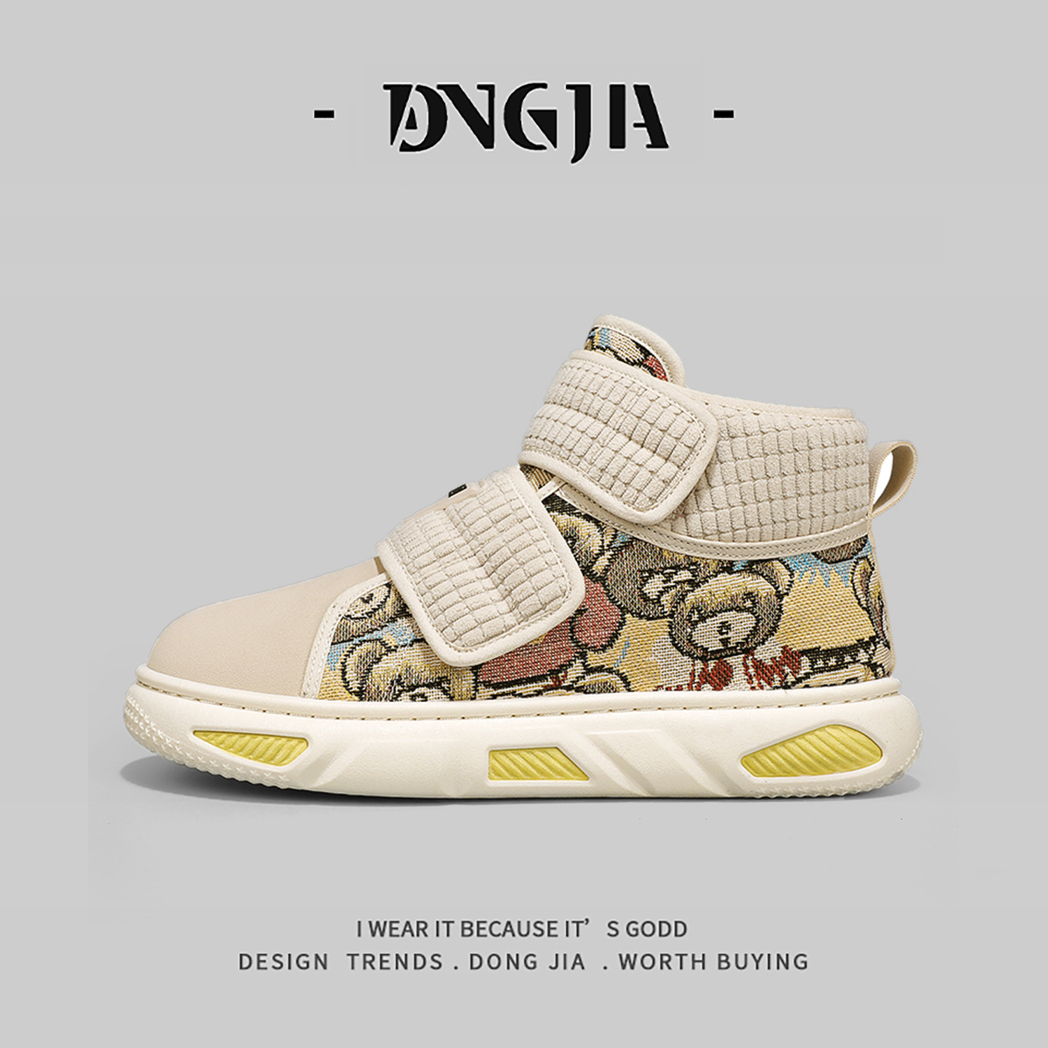 外贸日本单高帮鞋男款冬季加绒保暖大棉鞋韩版百搭刺绣魔术贴板鞋