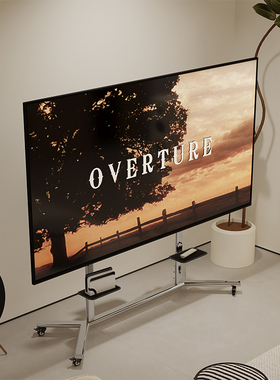 意式极简电视挂架落地不锈钢电视机移动支架带洞洞板带轮75-100寸