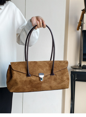 复古麂皮法棍包女大容量托特包百搭高级感单肩手提包上班通勤女包