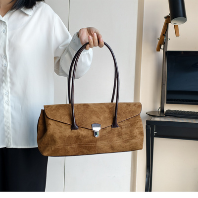 复古麂皮法棍包女大容量托特包百搭高级感单肩手提包上班通勤女包