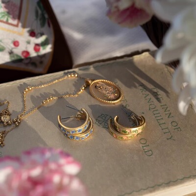 英国Fable珐琅勿忘草戒指耳环