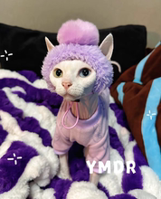 YMDR无毛猫衣服德文猫衣服粉紫色小兔摇粒绒自发热衣服猫咪帽子