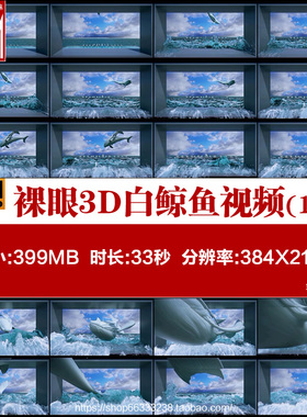4K高清裸眼3D白鲸鱼海浪冲击帆船出屏展会户外LED屏背景视频素材