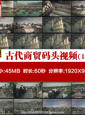 古代商贸码头货船京杭大运河货物运输木材漕运码头视频