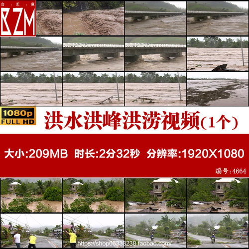 洪水洪峰洪涝水灾山洪暴发自然灾害实拍视频素材