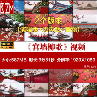 宫墙柳歌曲MV配乐中国风古典宫殿下雪景年会晚会LED舞台背景视频