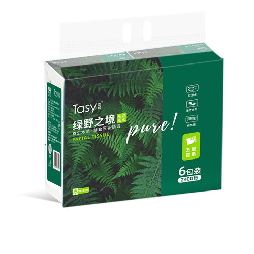 Tasy她树绿野之境压花纸巾干湿两用加厚韧性强400张6包