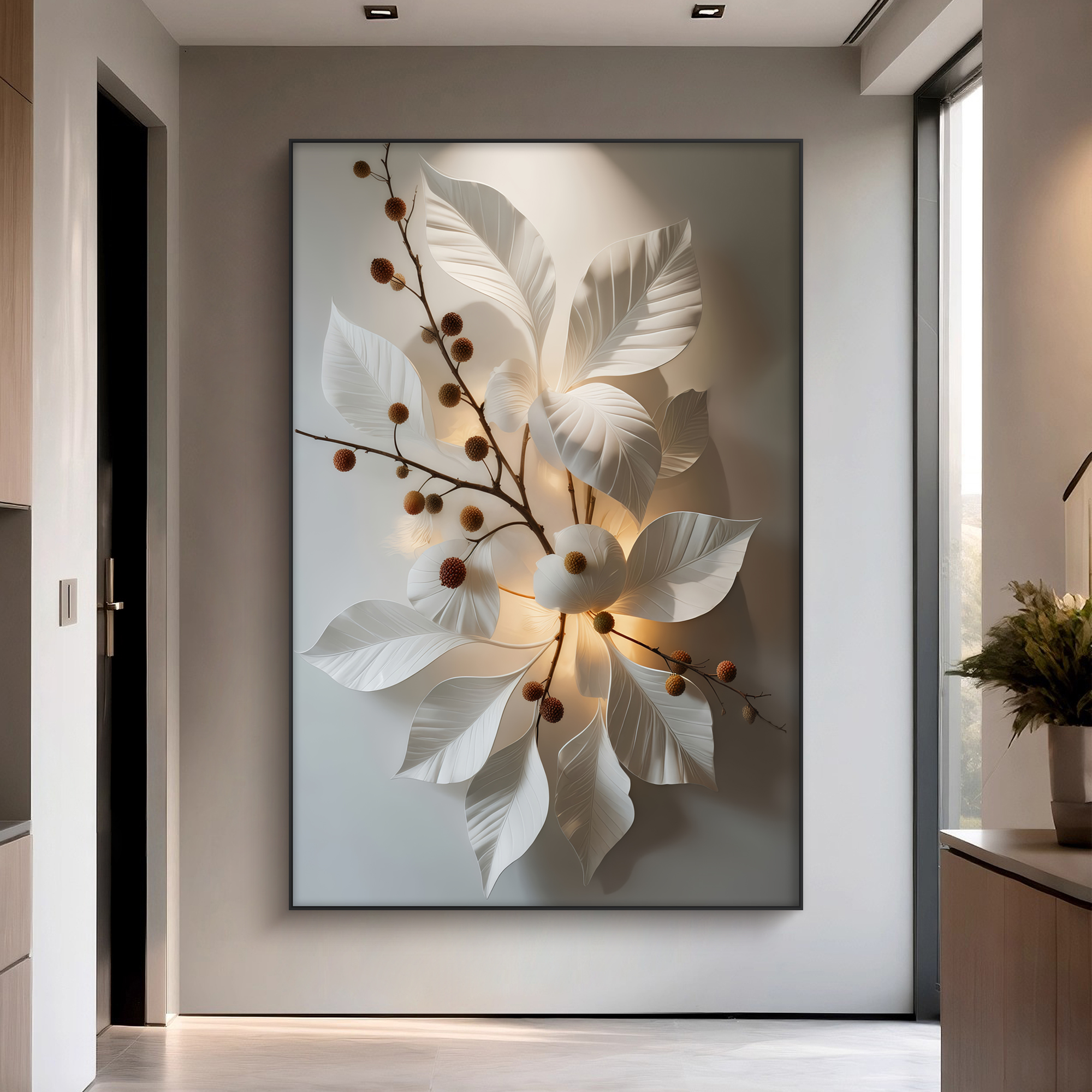 叶菓相携入户玄关装饰画客厅背景大幅植物花卉落地画房间书房挂画图片