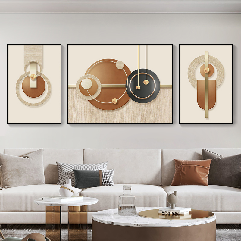 轻奢客厅装饰画侘寂风现代简约沙发背景墙挂画卧室三联几何抽象画