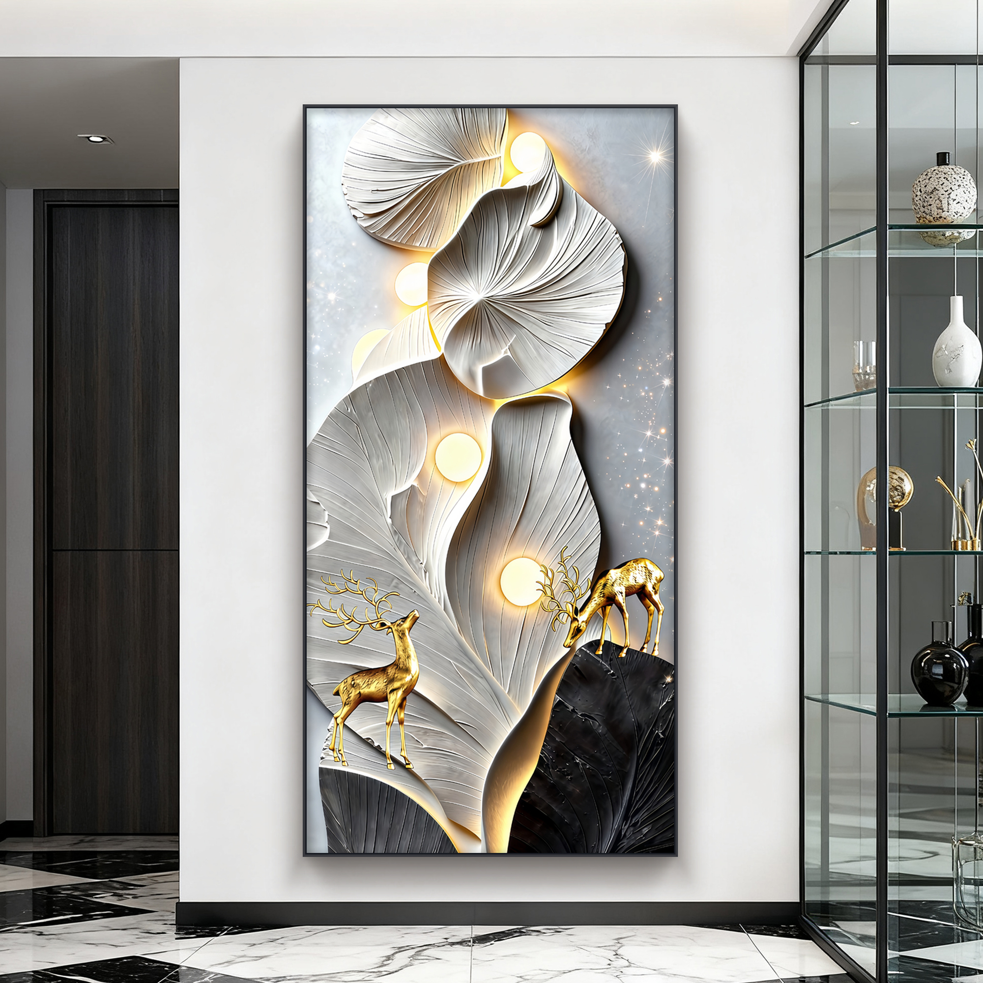 金鹿福禄玄关装饰画入户正对门客厅走廊过道挂画新中式寓意好壁画