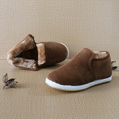 冬季 男 子男青年学生咖啡色休闲布棉鞋 保暖布鞋 男一脚蹬加绒懒人鞋