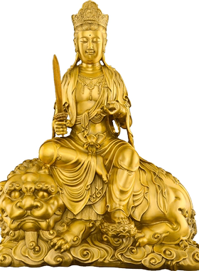 铜文殊菩萨佛像摆件普贤菩萨坐像佛堂供奉本命佛华严三圣佛像大号