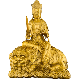 铜文殊菩萨佛像摆件普贤菩萨坐像佛堂供奉本命佛华严三圣佛像大号