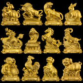 牛 虎 龙 一套完整 兔 铜鼠 马 蛇 黄铜生肖饰品 羊 猴