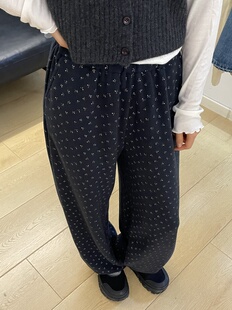 Ins小美好松紧腰宽松慵懒小碎花直筒加绒保暖休闲裤 可束腿卫裤