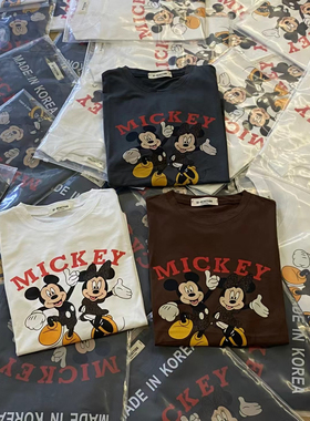 韩国订单纯棉米奇米妮可爱卡通印花宽松休闲百搭短袖T恤