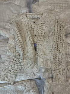 韩系慵懒短款毛衣外套in’s重工软糯温柔手工麻花毛衣外套开衫