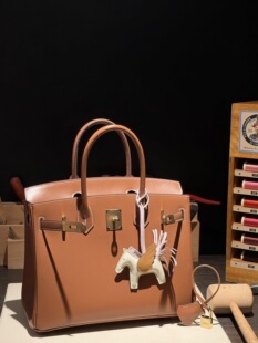 铂金 手工蜡线缝制 金棕色 Box皮 手提包 金扣