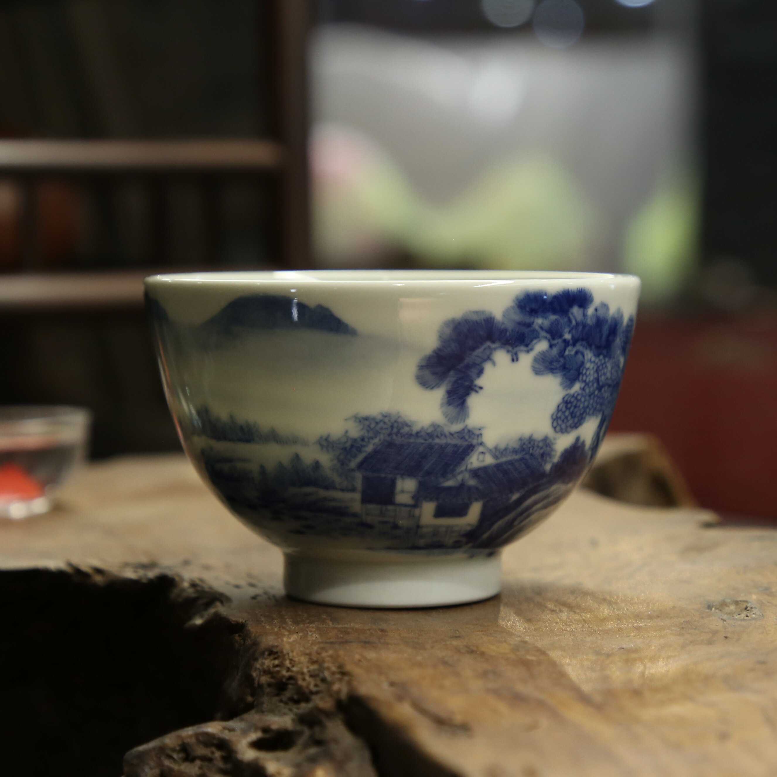 茗缘居 禄意窑青花山水手绘青花瓷品茗杯单杯主人杯陶瓷功夫茶杯