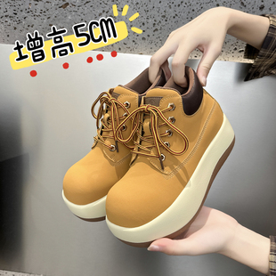 2024秋季大黄靴马丁靴女厚底增高丑萌大头英伦甜酷风户外短筒靴子