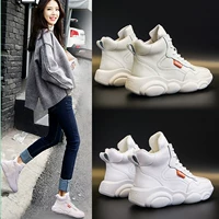 Giày nữ cũ 2019 mùa đông phiên bản mới của Hàn Quốc hoang dã cộng với nhung dày dưới cao giúp giày gấu nữ thể thao giày trắng nhỏ - Giày cao gót giày thể thao nữ cao cổ