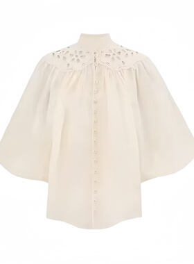 衣长62起【YLANGENE】蕾丝镂空刺绣泡泡灯笼袖衬衫3372DDOD