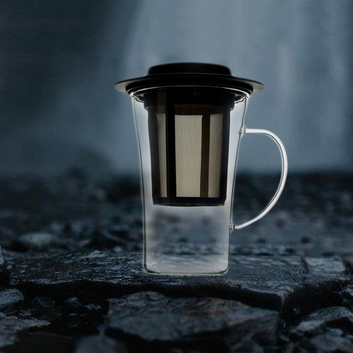 圆形透明过滤式有把手玻璃泡茶杯