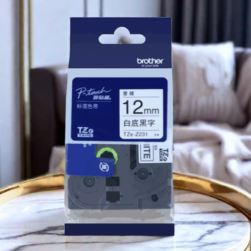 原装兄弟标签机色带TZe-Z231 631 12 18mm标签纸白底黑字黄底黑字