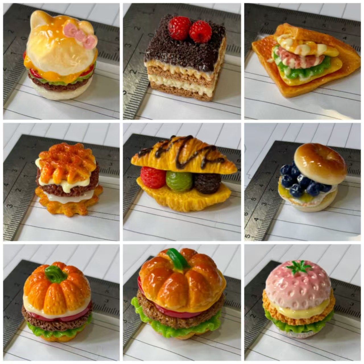 10款汉堡三明治烘焙点心系列多孔小鼻嘎硅胶模具diy手工石膏粘土