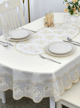 桌布无味环保PVC免洗椭圆形家用塑料台布欧式蕾丝餐桌布0防水防油