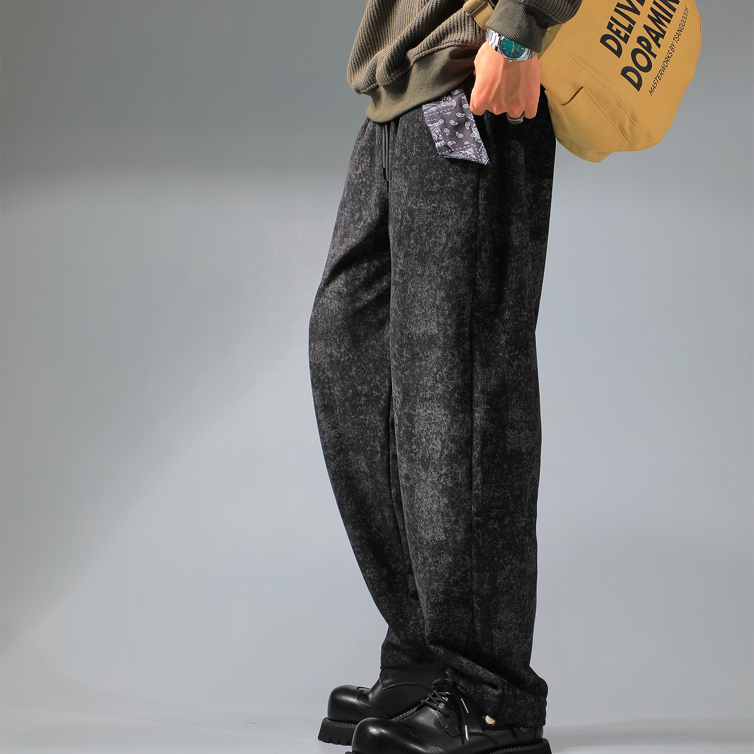 加绒扎染裤子百搭灯芯绒卫裤宽松