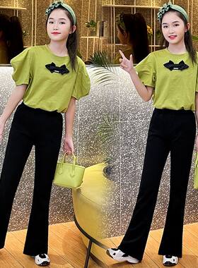女童夏装网红洋气套装喇叭裤短袖