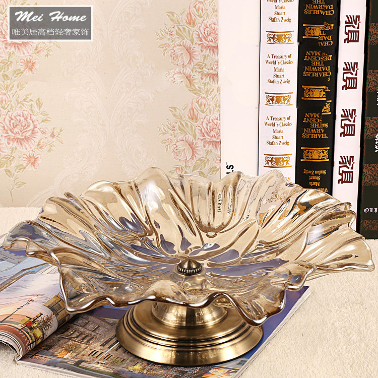 奢华美式玻璃果盘欧式家居样板房软装饰品实用水晶玻璃水果盘大号,家居饰品,果盘/果篓,淘宝优惠券,粉丝福利购,淘宝优惠卷