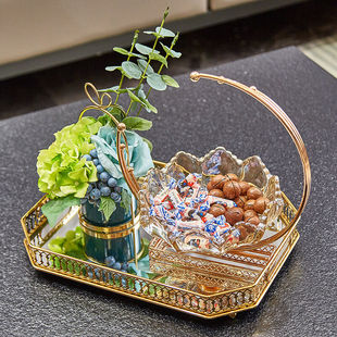 轻奢风北欧金属玻璃干果盘家用客厅糖果盘托盘纸巾盒果篓软装套装