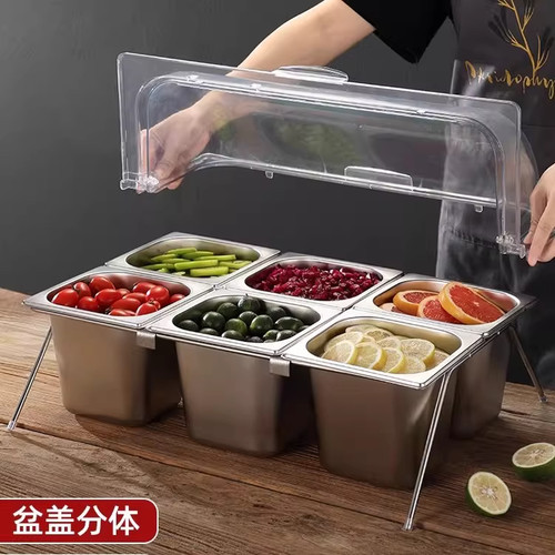 不锈钢盆长方形份数盆带盖方盆子
